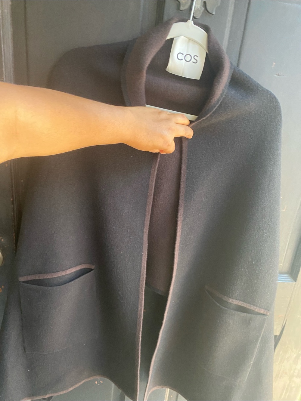 COS Black Wool Cape Coat with Shawl Collar - Picture 6 of 7